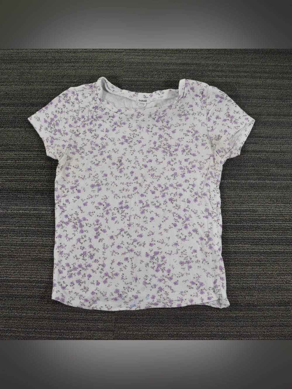 Garage Women’s XXS Purple Floral Ribbed Baby Tee